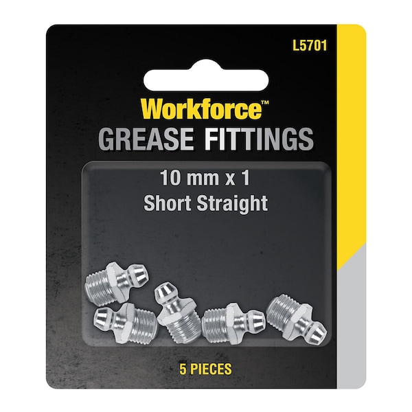 Workforce Grease Fittings, Metric, 10mm x 1 Straight, 5-Piece L5701 - main